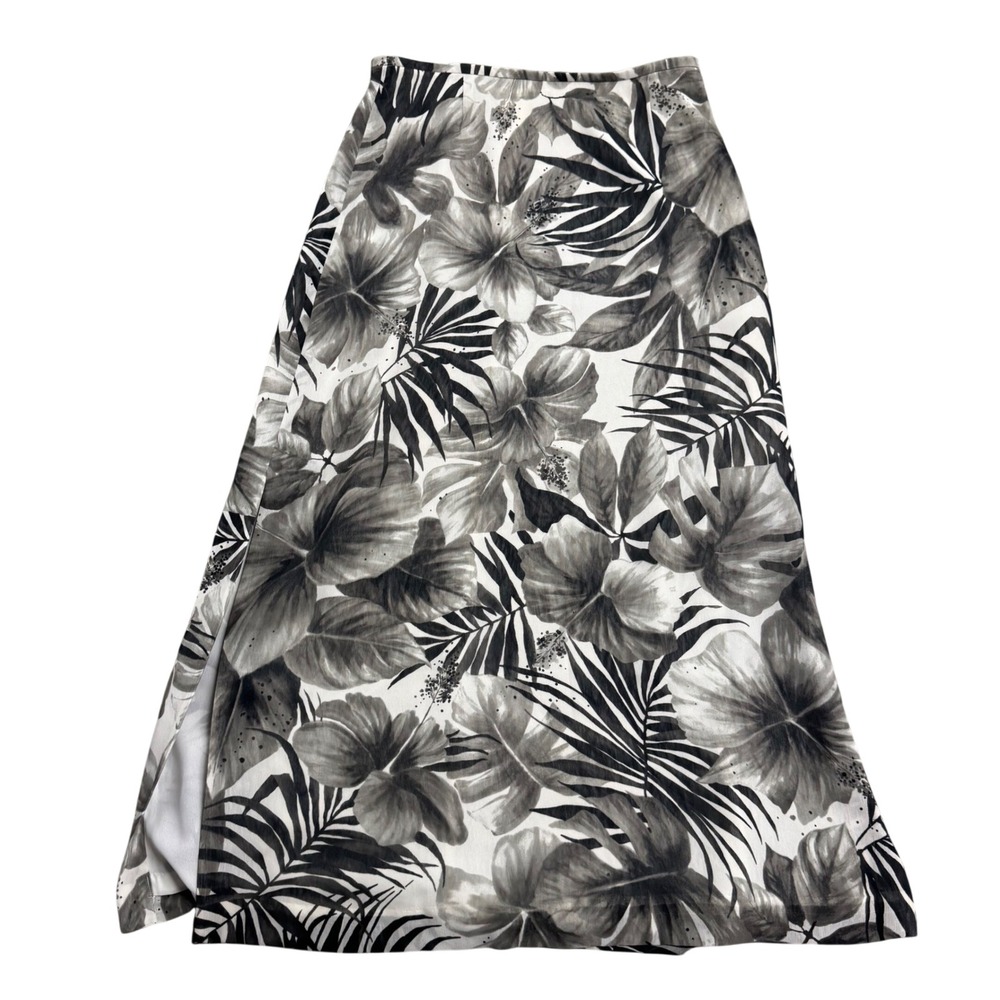 Liz Claiborne Collection Black White Tropical Floral Skirt S/6 Y2k Boho Beachy